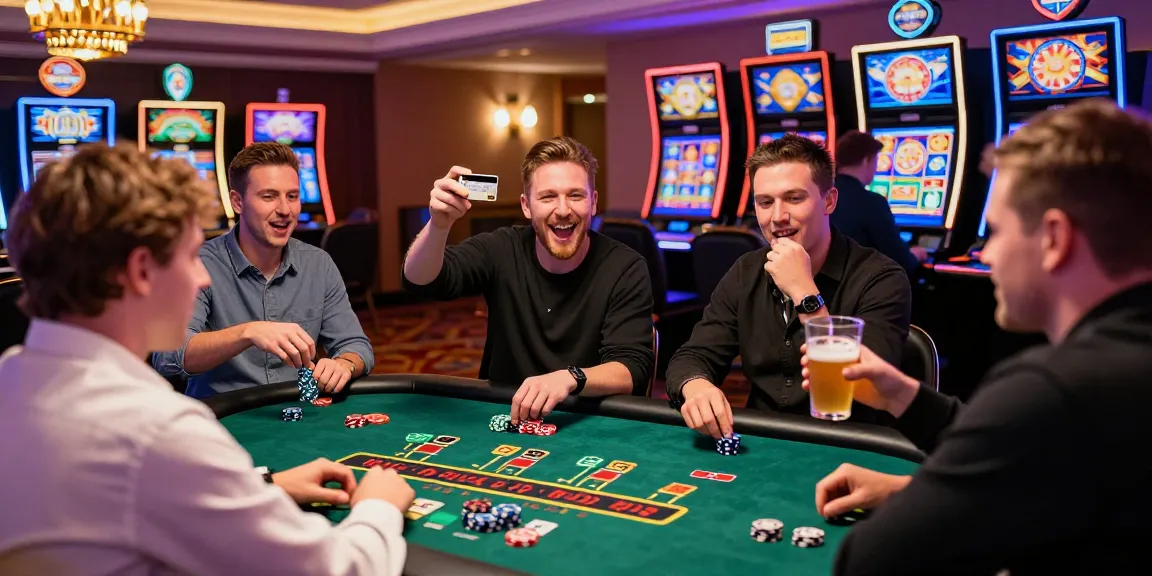 Exciting moments at casinos that accept credit cards, featuring players enjoying blackjack and slot machines.
