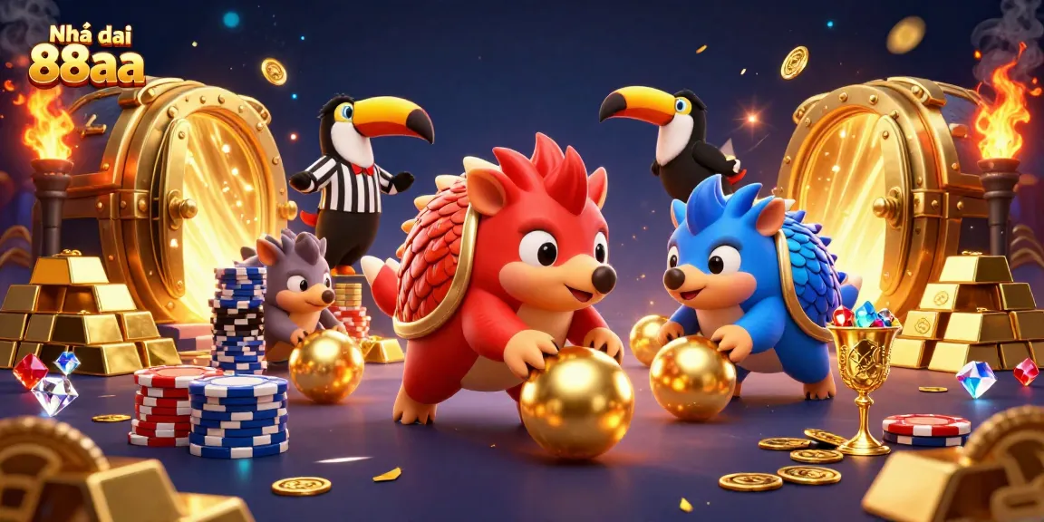 Engage with Nhà cái 88aa in a thrilling casino setting as rival pangolins roll through poker chips.