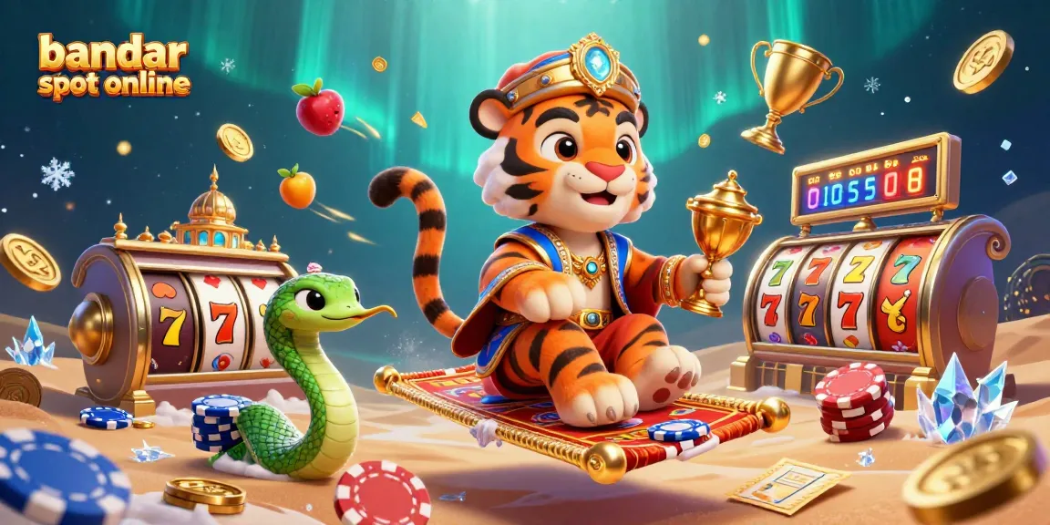 Experience the excitement at bandar slot online with a vibrant, dynamic illustration featuring casino elements and the enchanting sultan.