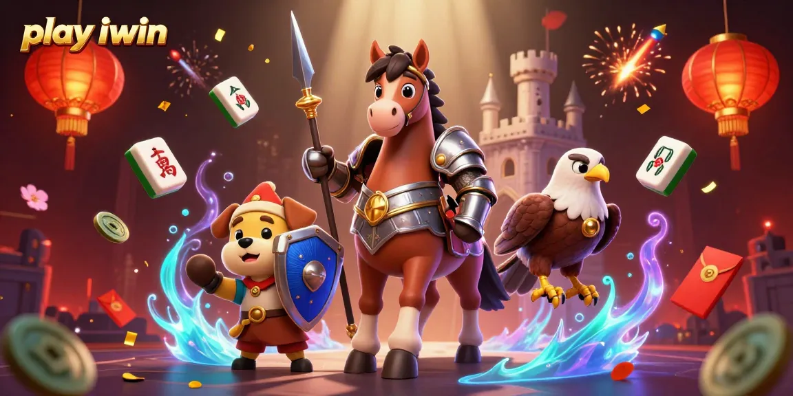 Play iwin with a knight and squire in a vibrant casino-themed illustration.