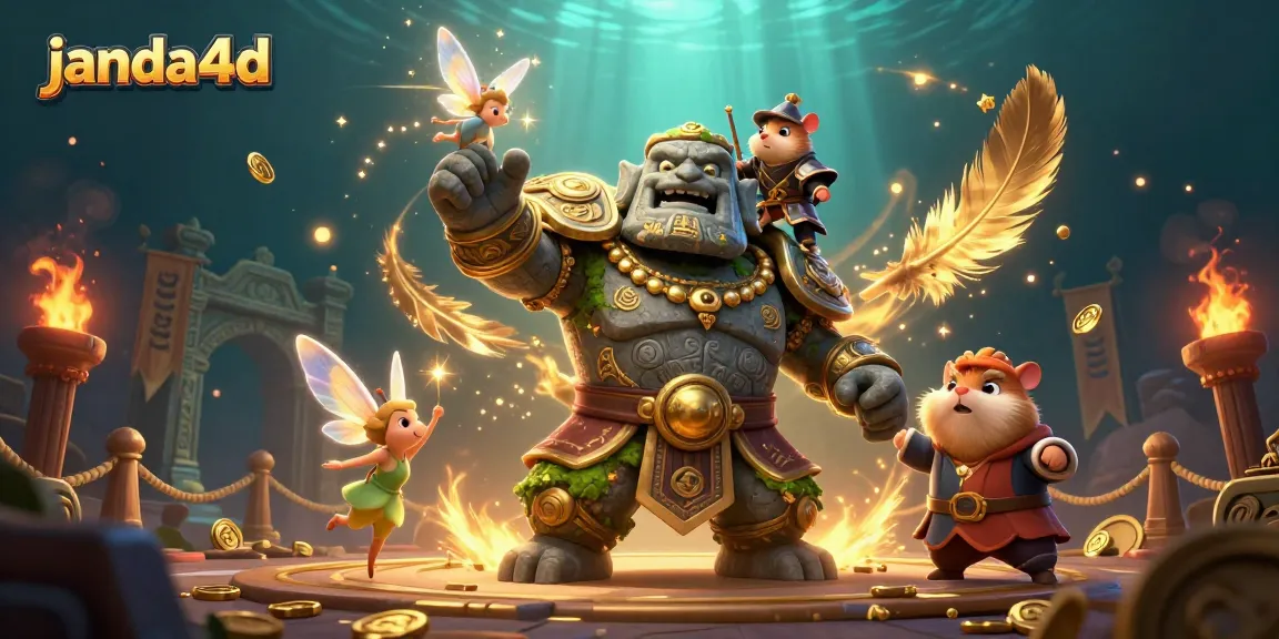 janda4d menghadirkan ilustrasi 3D dengan golem kuno dan karakter permainan spesial untuk pengalaman bermain yang seru