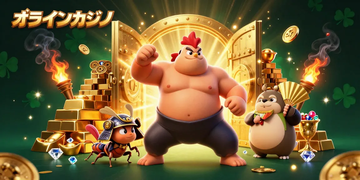 オンラインカジノでプレイするキャラクターたちがダイナミックに賞金を求めるシーン