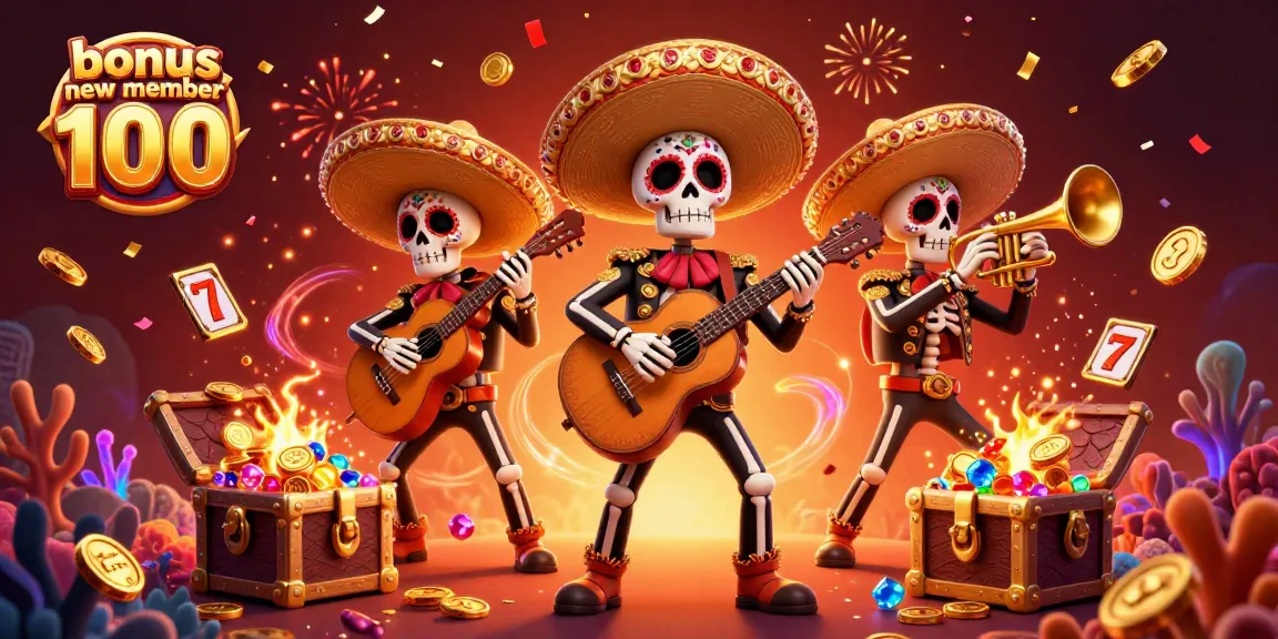 Engage with the thrilling world of gaming in this image featuring bonus new member 100 with a mariachi theme adorned with classic symbols.