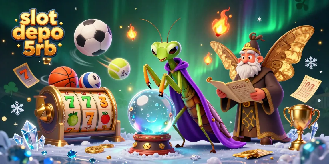 Spin the reels and win big with slot depo 5rb featuring vibrant casino elements and energetic characters.
